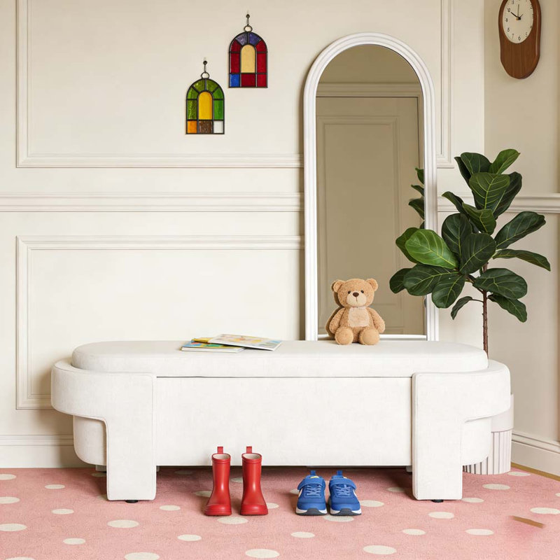 Banc rembourré avec grand espace de rangement, Blanc