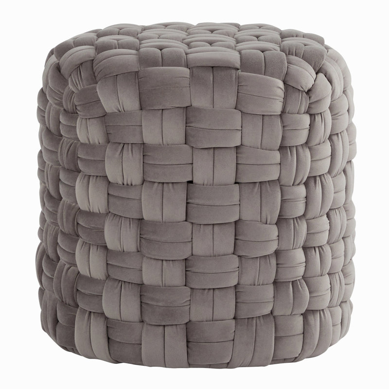 Round 16" Ottoman In Dark Grey Velvet, Dark Gray
