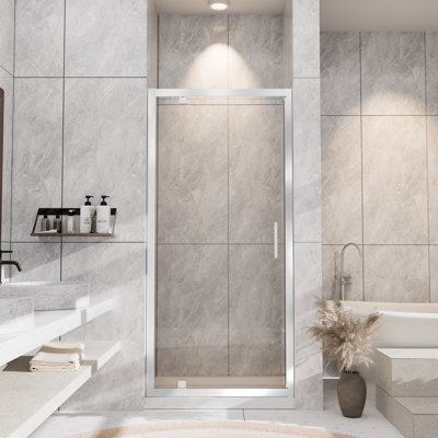 28 po - 29,5 po X P 72 po Porte de douche réversible à cadre pivotant en H avec verre trempé nano-enduit, chrome