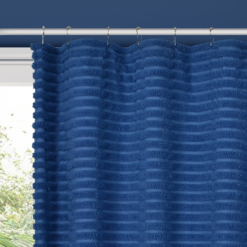 Azure Blue Polyester Standard Shower Curtain with Tufted Stripes