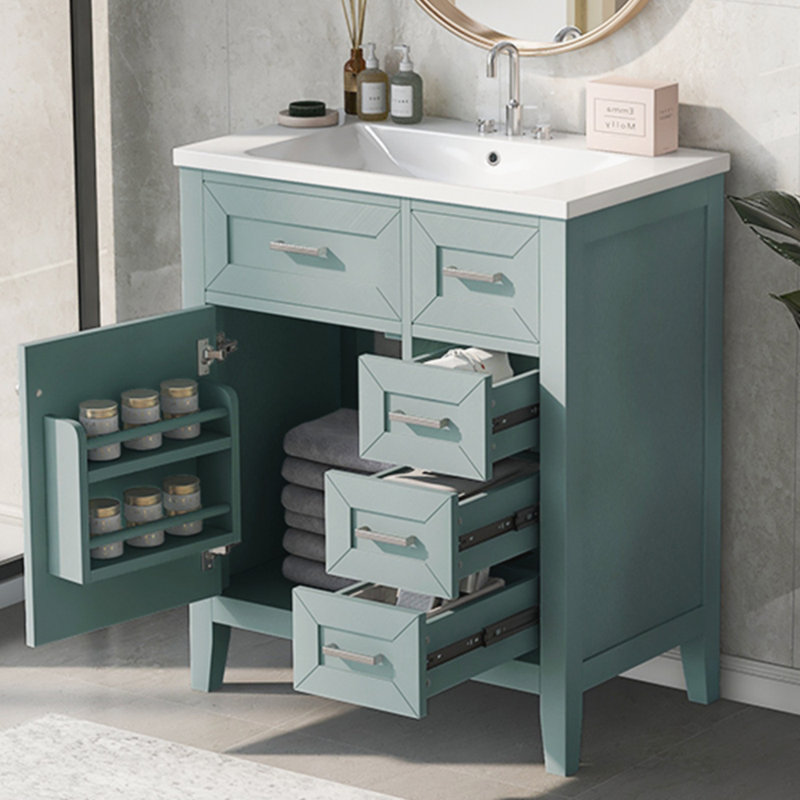 Armoire de salle de bain avec tiroirs, Vert