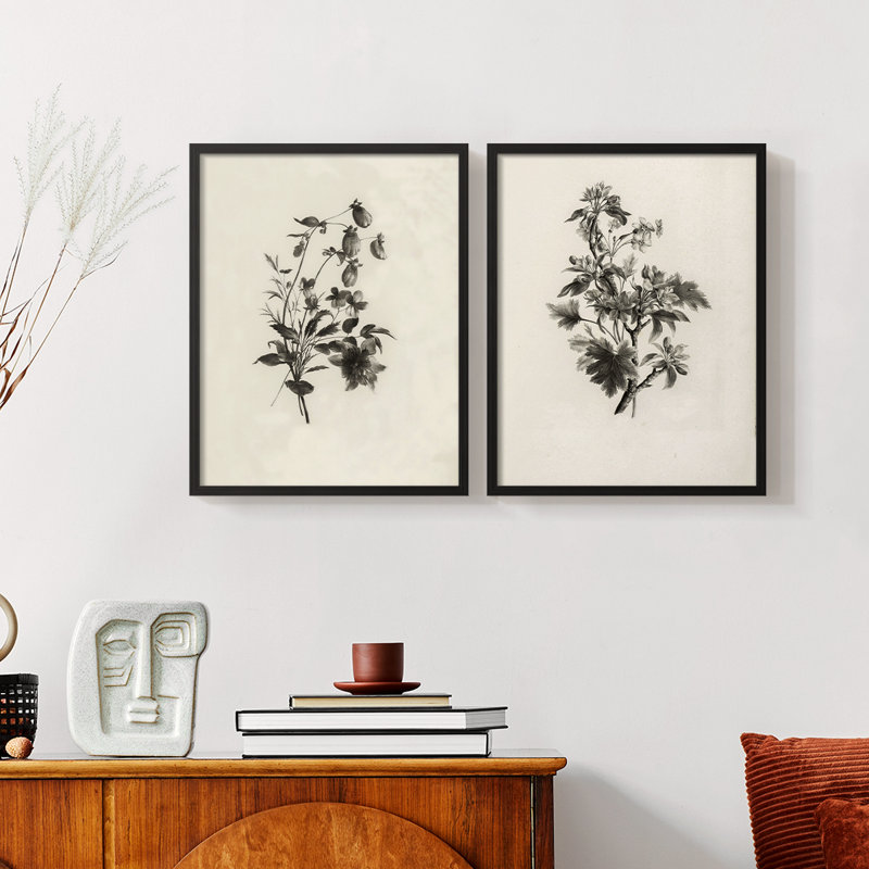 «Vintage Floral LXVII», 2 pièces, Noir, H 14 po x l 22 po