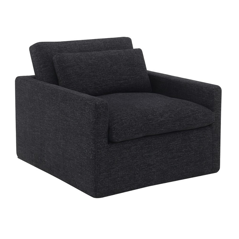 Pradyoth Swivel Upholstered Accent Chair with 1 Toss Pillow, Dark Gray