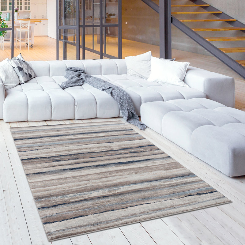 Chapeno Blue And Beige Distressed Stripes Area Rug, Rectangle 7'9" x 10'8"