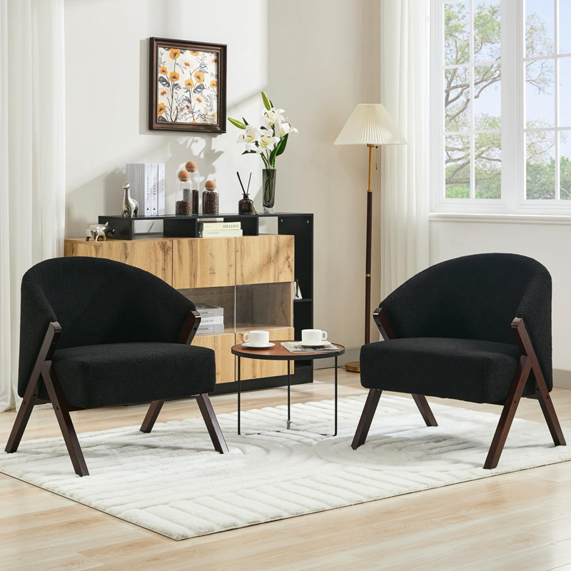 Chaise d'appoint moderne de style Mid-Century, chaise de salon rembourrée en tissu de lin avec structure en bois, chaise d'appoint confortable à lire Assemblage facile