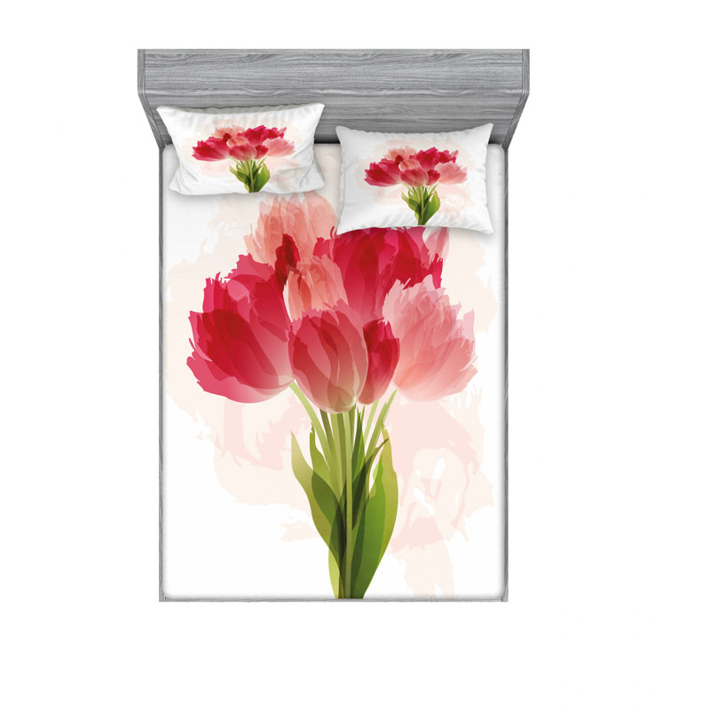 Microfiber Floral Sheet Set, Queen Sheet Set with Fitted Sheet