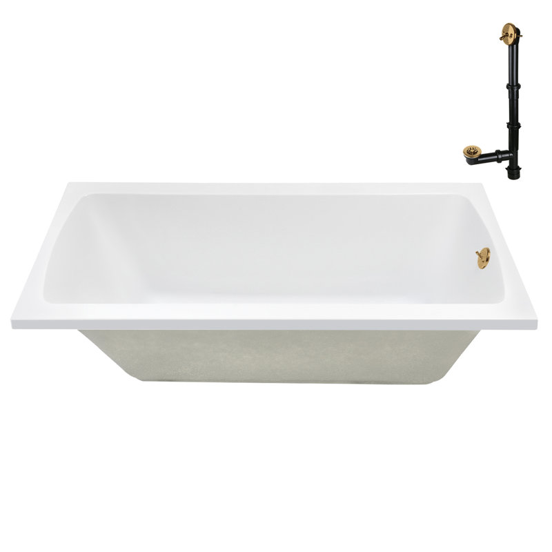 72" x 36" Acrylic Soaking Drop-In Bathtub, Drain Included, Brushed Gold