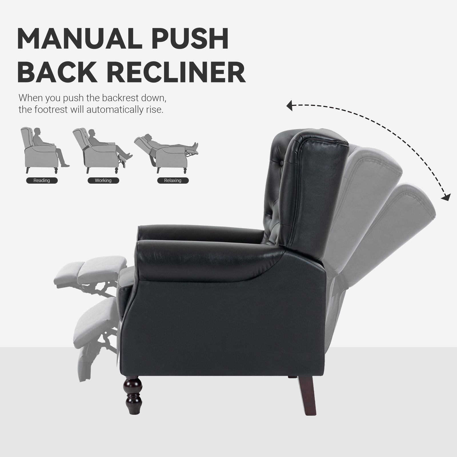 Amara 33" Genuine Leather Manual Recliner, Black