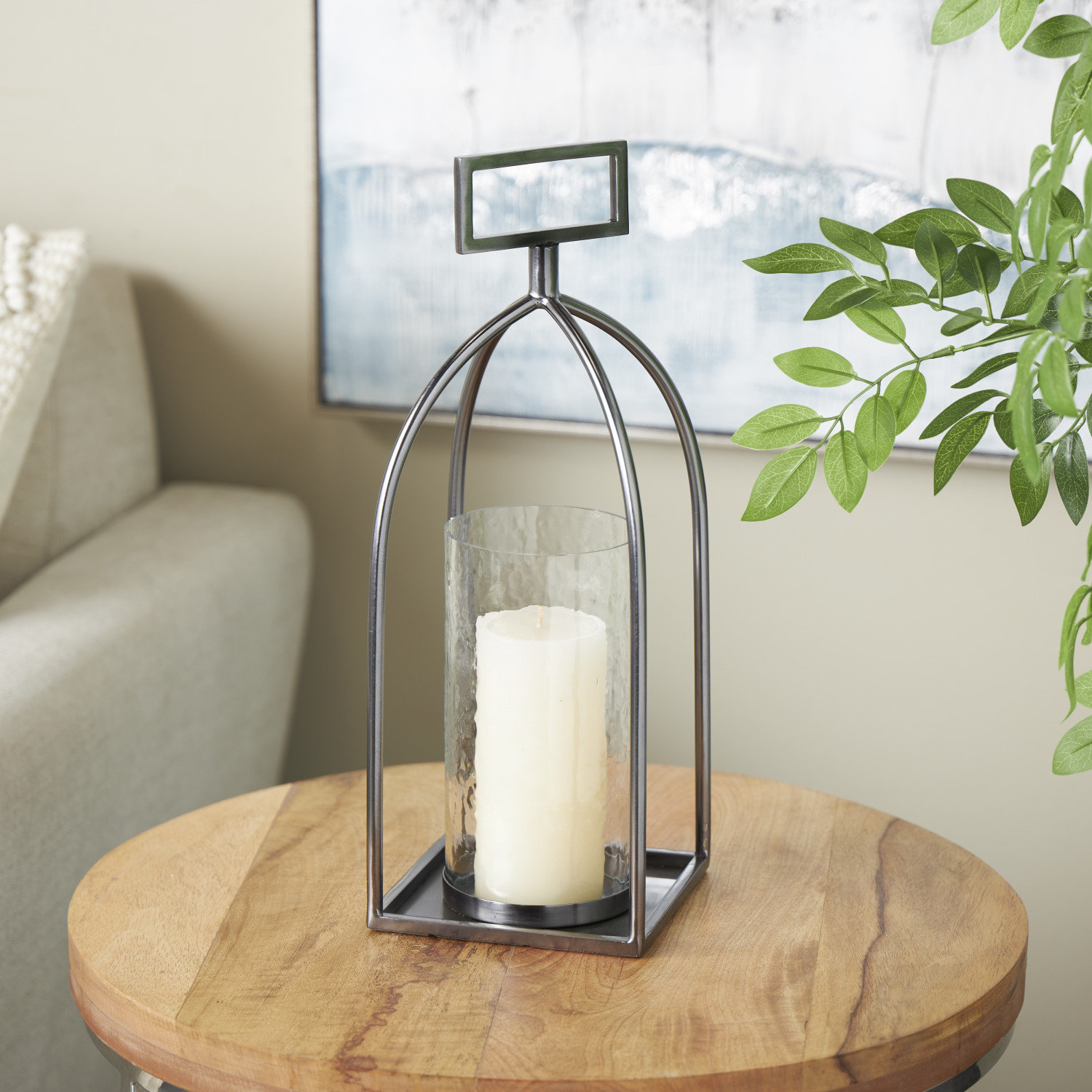 Metal Lantern Candle Holder, 16.25" H x 5.9" W x 5.95" D