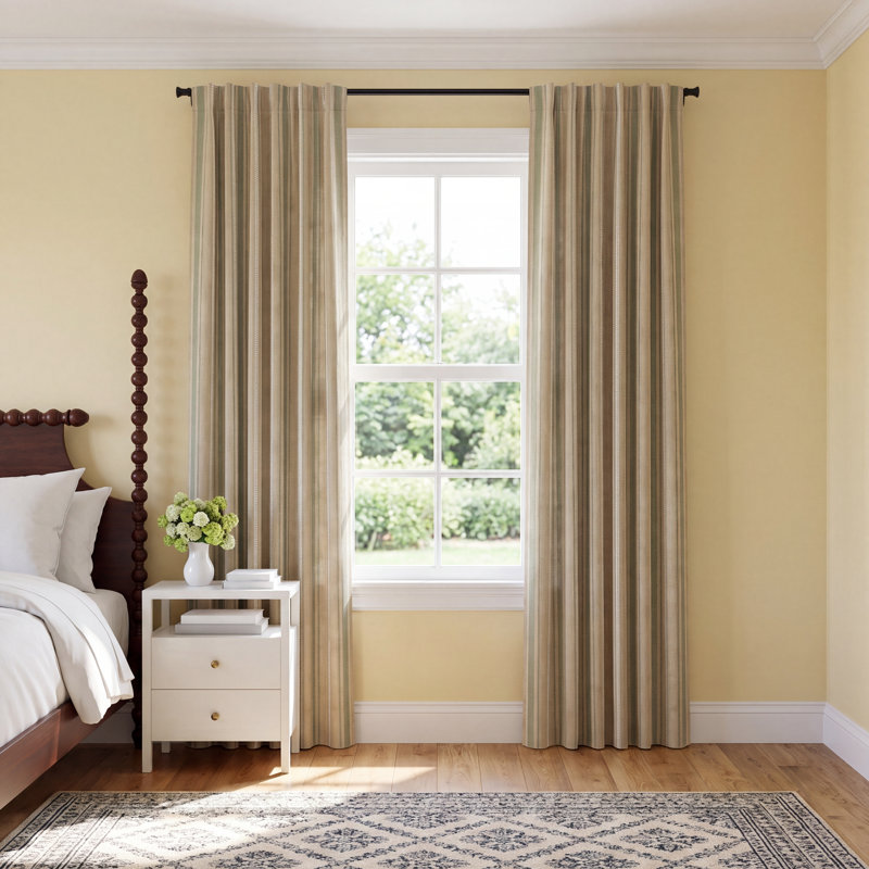 Rod Pocket/Back Tab Double Lining Modern Jacquard Stripe, Pebble, 50" W x 84" L