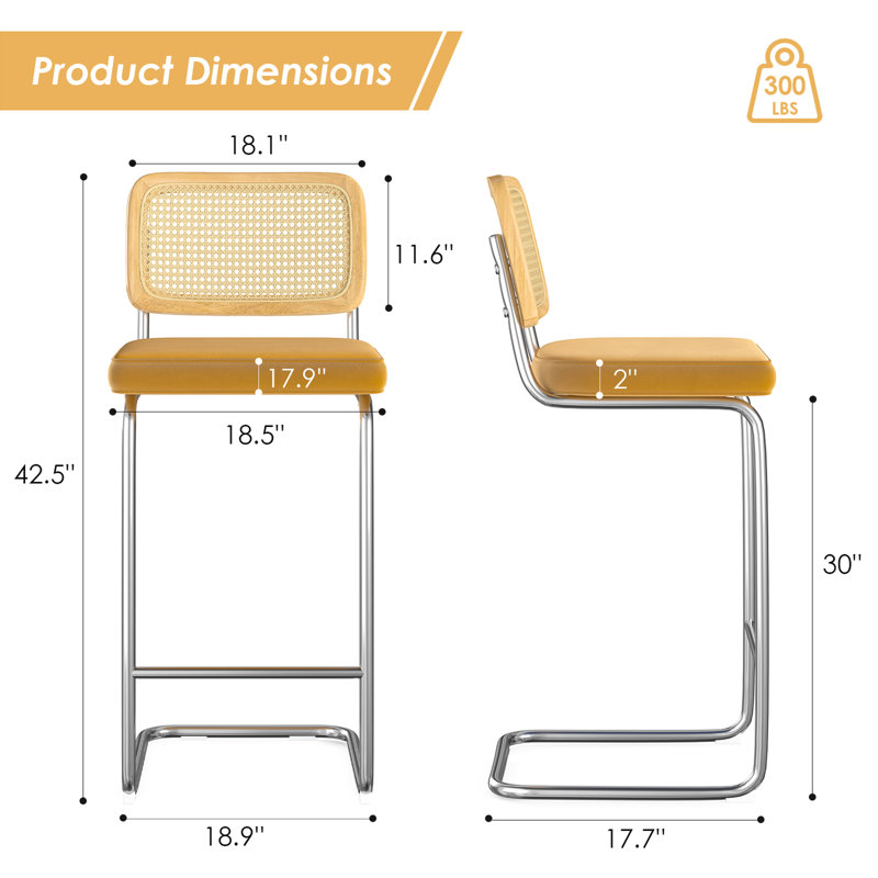 Baumgartner Upholstered Counter Stool with Metal Frame, Silver, Green, Bar Stool (30" Seat Height)