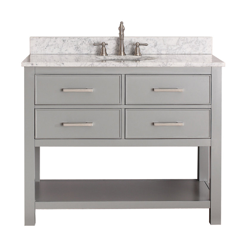 Brooks 43 in. Single Vanity, Carrera White Marble, Chilled Gray