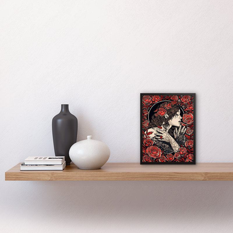 Aarsh Kiss From a Rose Red and Black Floral Single Picture Frame Wall Art