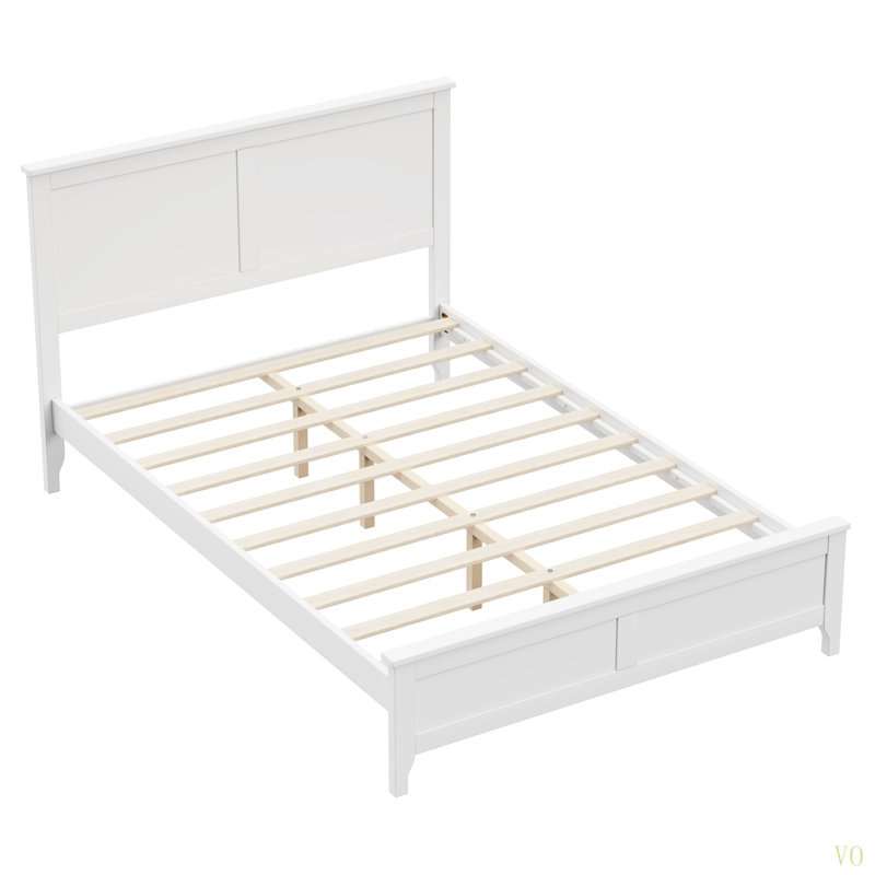 Lit plateforme moderne en bois massif avec support de lattes en bois robuste, sans sommier tapissier, Blanc