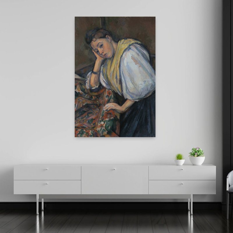 Jeune Italienne à table, vers 1895-1900. Estampe d'art mural contemporaine., H 60 po x l 40 po