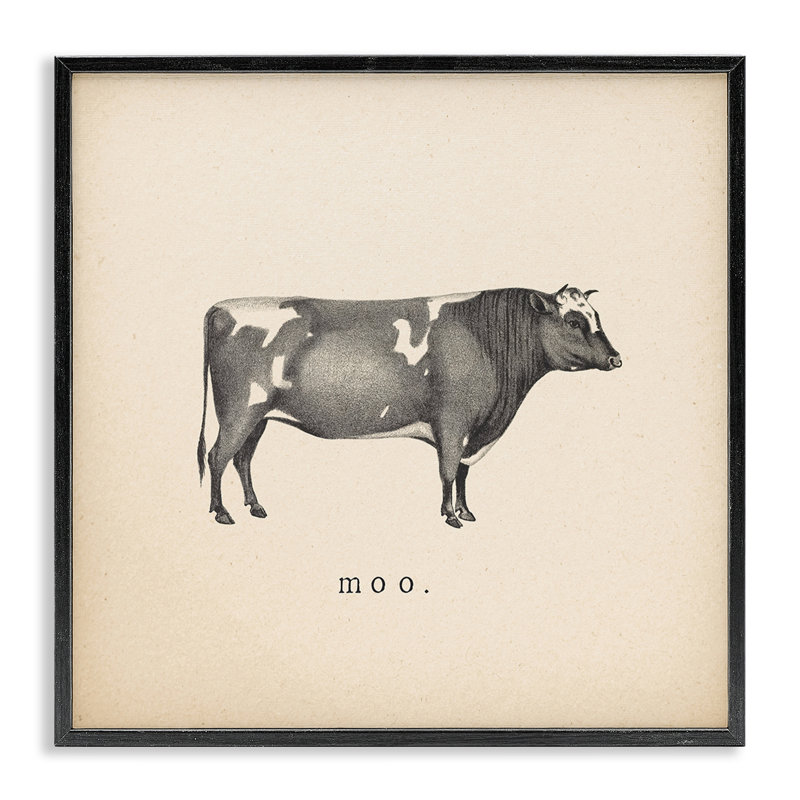 «Moo Farm Cow Sounds White», estampe numérique par Wild Apple Portfolio, Giclée encadrée noir minuit, H 17 po x l 17 po
