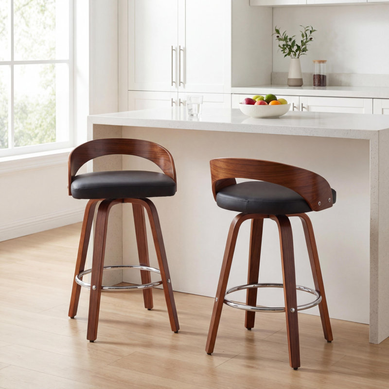 Ensemble de 2 tabourets de bar, tabourets de bar pivotants à dossier bas, chaises de bar en bois avec coussin moelleux, Noir