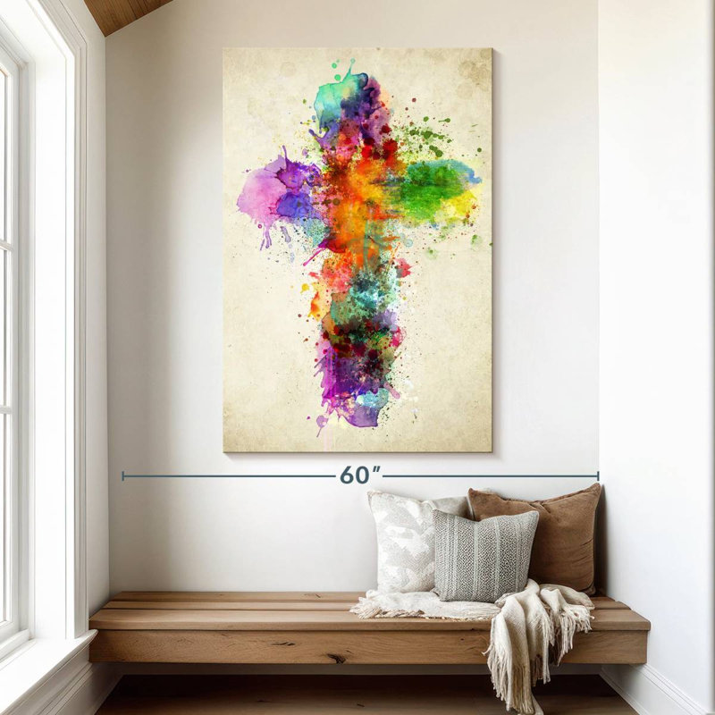 Adella Paint Splatter Cross, 51" H x 34" W
