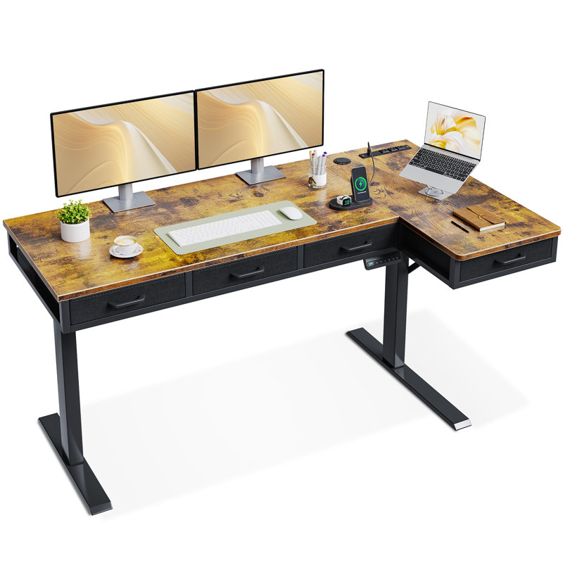Electric Standing Desk With 4 Under-desk Drawers, Height-adjustable Desk With Built-in Power Outlets,standing Desk With Reversible Structure,home Office Desk With Hidden Desk-mounted Cable Management Tray
