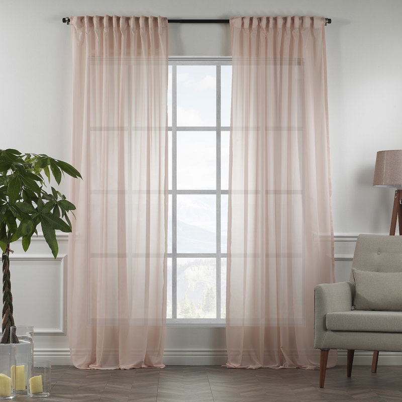 Extra Wide & Extra Long Faux Silk Crep Chifon Sheer Curtain Panels, 100" W x 120" L, Pink