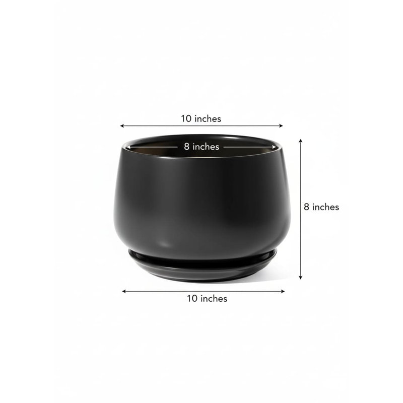 10 Inch Ceramic Planter with Drainage (Black) - Indoor