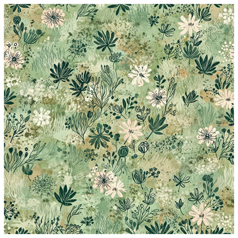 Tapisserie murale motif floral, H 68 po x l 80 po avec 4 œillets
