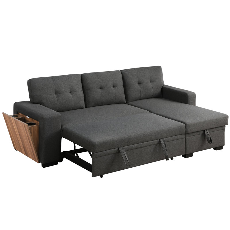 Canapé 3 sections gris foncé avec revêtement en lin - Rangement polyvalent pour chaise longue et tissu imperméable rembourré pour un look moderne
