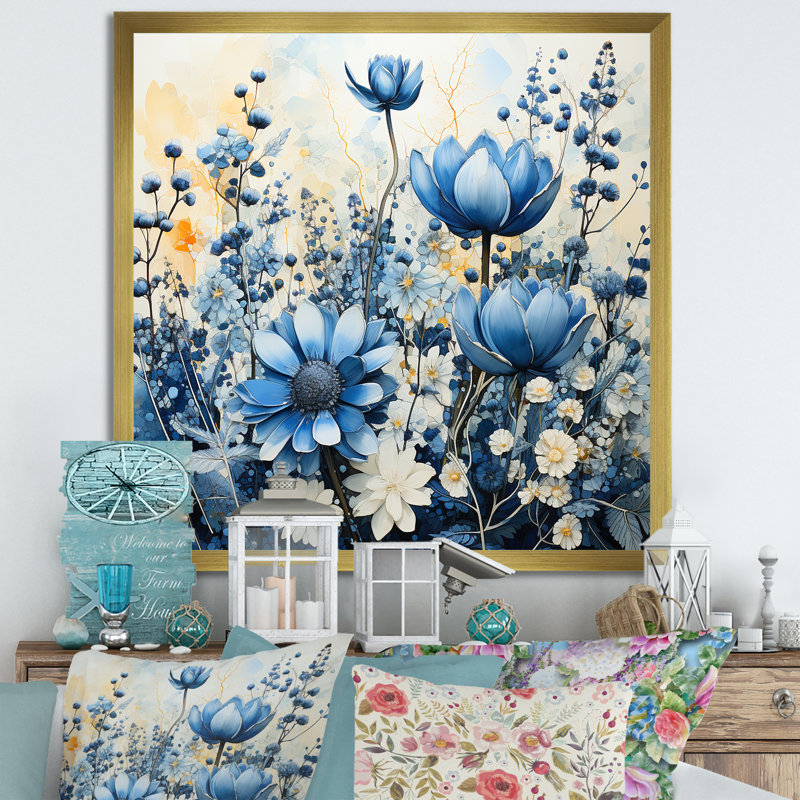 Blue Bonnets White Flowers II, reproduction d'art sur toile, Or, H 16 po x l 16 po x P 1 po