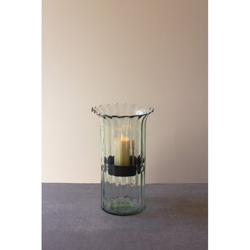 Bougie cylindrique en verre nervuré avec insert rustique - moyen, H 15 po x l 7 po x P 7 po