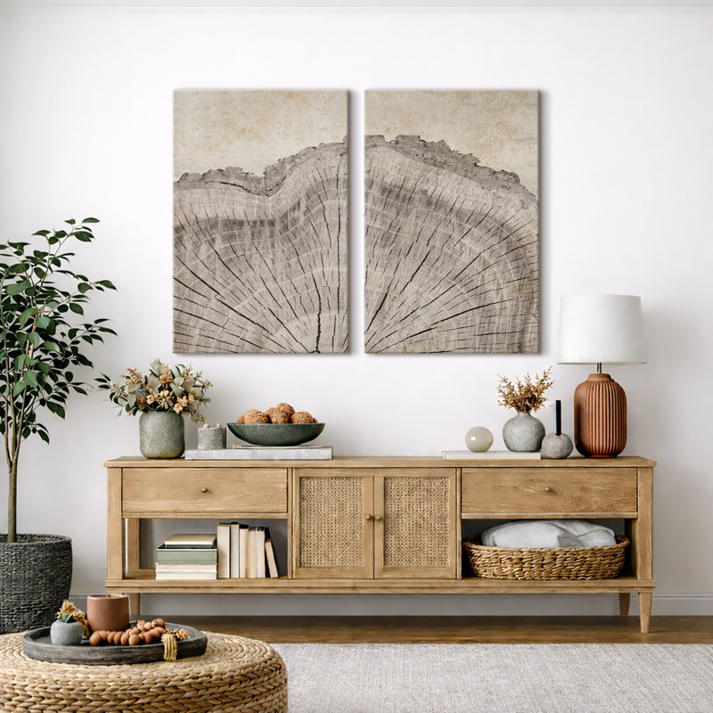 Ensemble de 2 reproductions d'art sur toile encadrées en chêne, H 24 po x l 32 po, Toile tendue