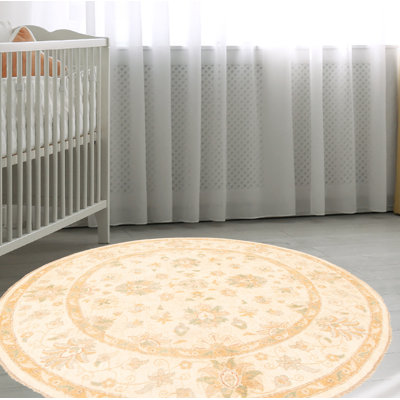 Perline One-of-a-Kind 6'3" X 6'5" New Age Round Wool Area Rug in Cream