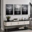 Moody noir et blanc paysage marin, photos de salon, impression sur toile encadrée, 3 pièces-130379695-130379697