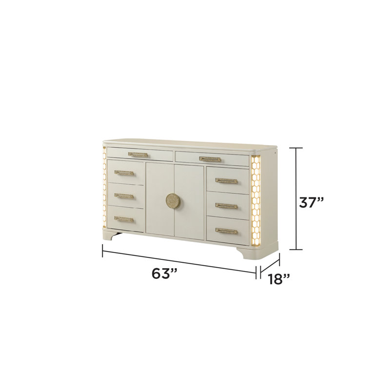 Commode à 8 tiroirs avec éclairage DEL en bois beige Jasmine