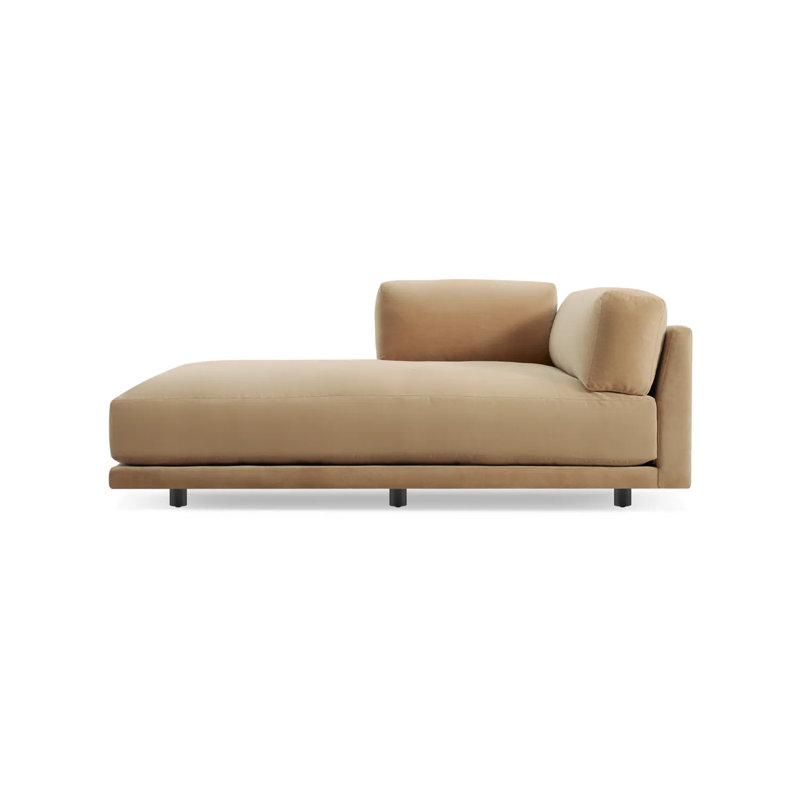 Sunday Chaise Lounge, Left Hand Facing, Camel Velvet Polyester Blend