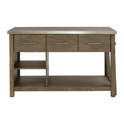 Tinka 3-Drawer Rectangle Pine Kitchen Island