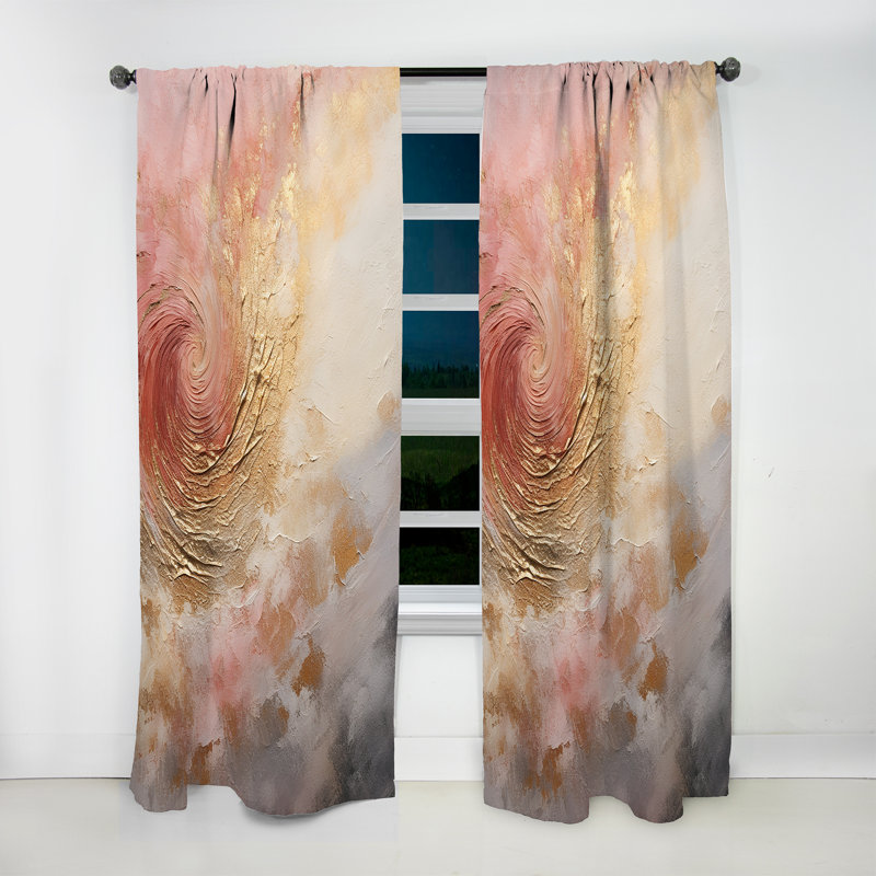 Rideau obscurcissant à motif abstrait vortex doré et rose, L 52 po x L 63 po