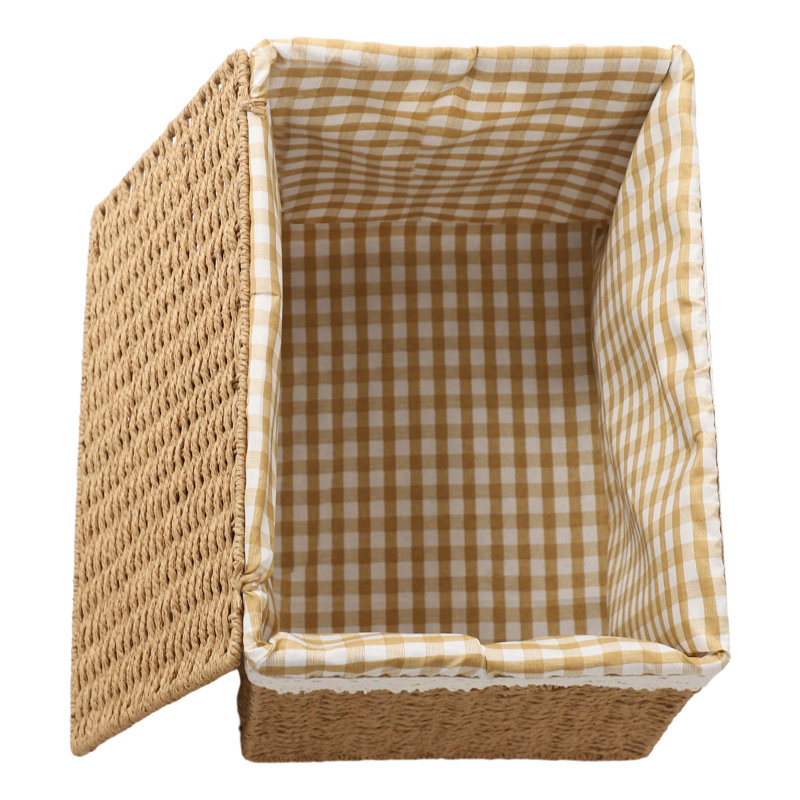 Paniers de rangement tissés brun clair avec poignées intégrées, bacs décoratifs en faux rotin pour l'organisation de la chambre à coucher (ensemble de 4)