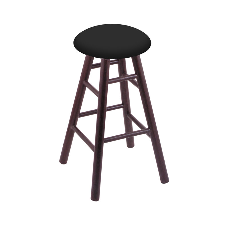 Tabouret de bar 30 po pivotante, Vinyle noir, Chêne cerisier foncé