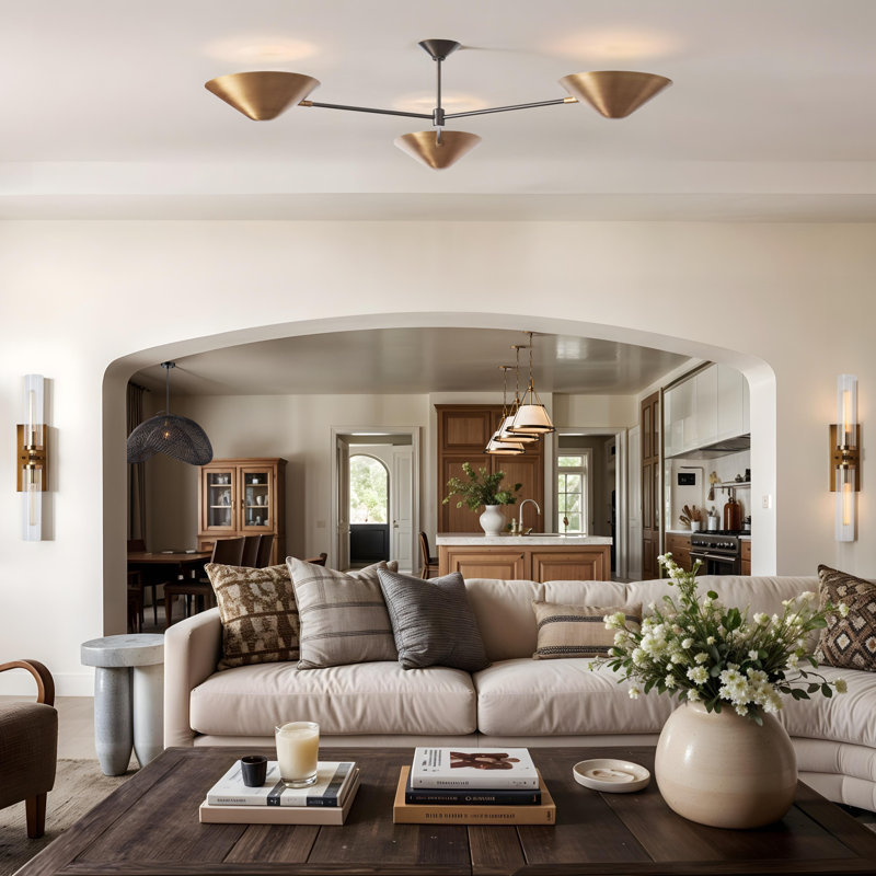Lyrica Flush Mount – Metal & Gold Sputnik 3-Light Hardwired Dimmable Ceiling Light for Living Room or Hallway in Modern, Mid-Century, and Contemporary Style