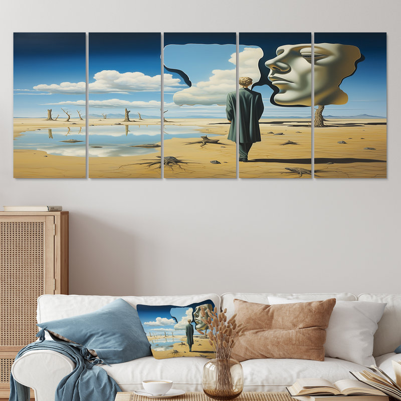 The Face of the Earth - surréalisme, art mural sur toile 5 pièces, H 32 po x l 80 po