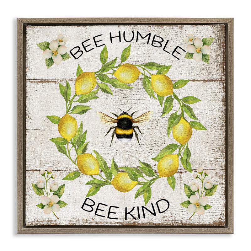  "Bee Humble & Kind", art mural flottant sur toile par Creatif Belle, H 18 po x l 18 po, Cadre flottant orme Montalcino