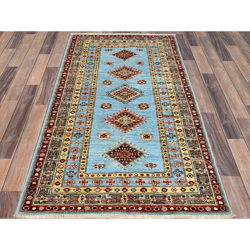 Tapis oriental bleu en laine noué à la main 3 pi 0 po x 5 pi 2 po - MOA10286319