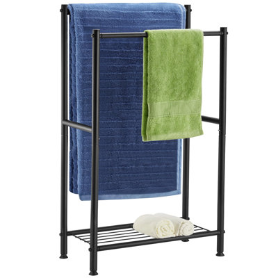 Porte-serviettes autoportant à 2 niveaux avec tablette de rangement, support de séchage de serviettes d'extérieur pour piscine