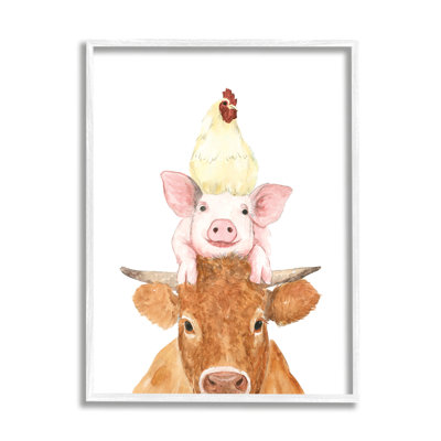 Illustration de poule de vache empilée par une échelle blanche