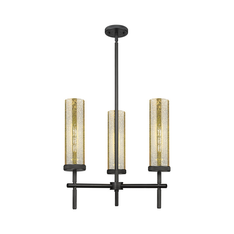 Luminaire suspendu avec tige 12 po 3 lumières Lincoln, Noir mat, Mercure