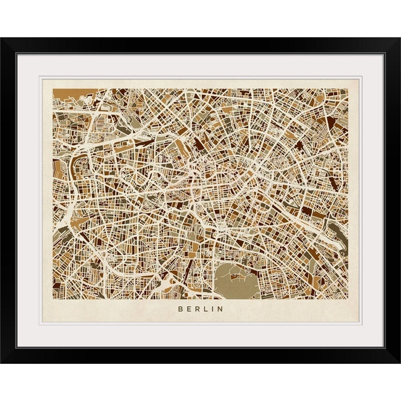 «Berlin Allemagne Street Map» par Bellen, impression, Cadre noir, H 20 po x l 24 po x P 1 po