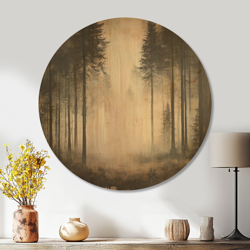 Décoration murale forêt ronde forêt dans le brouillard, Rond 23 po