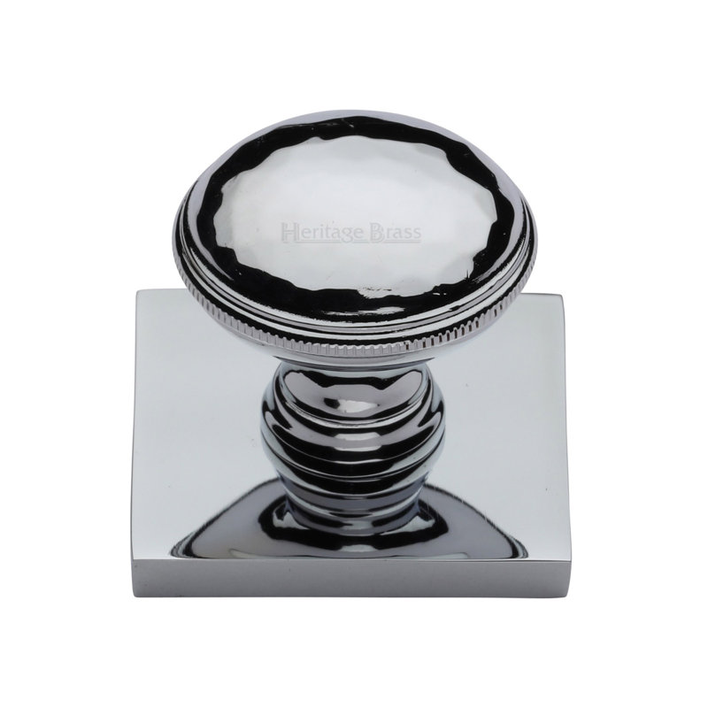 Heritage Brass Cabinet Knob Diamond Cut Design with Square Backplate