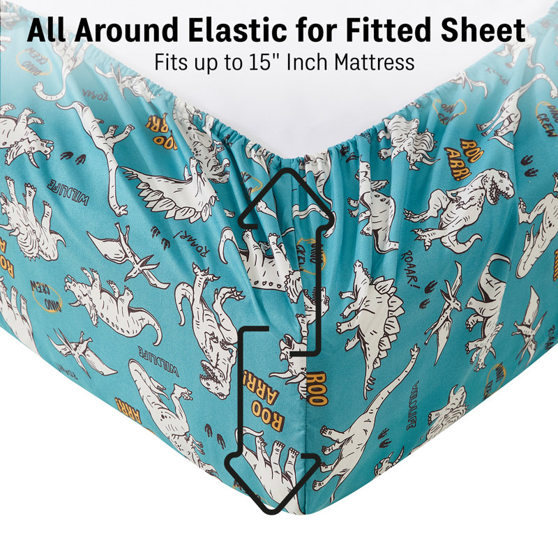 Ensemble de draps HLC.ME Roar Dinosaur Kids - ensemble de draps 3 pièces, Lit simple, Dinosaure, « Roar! »