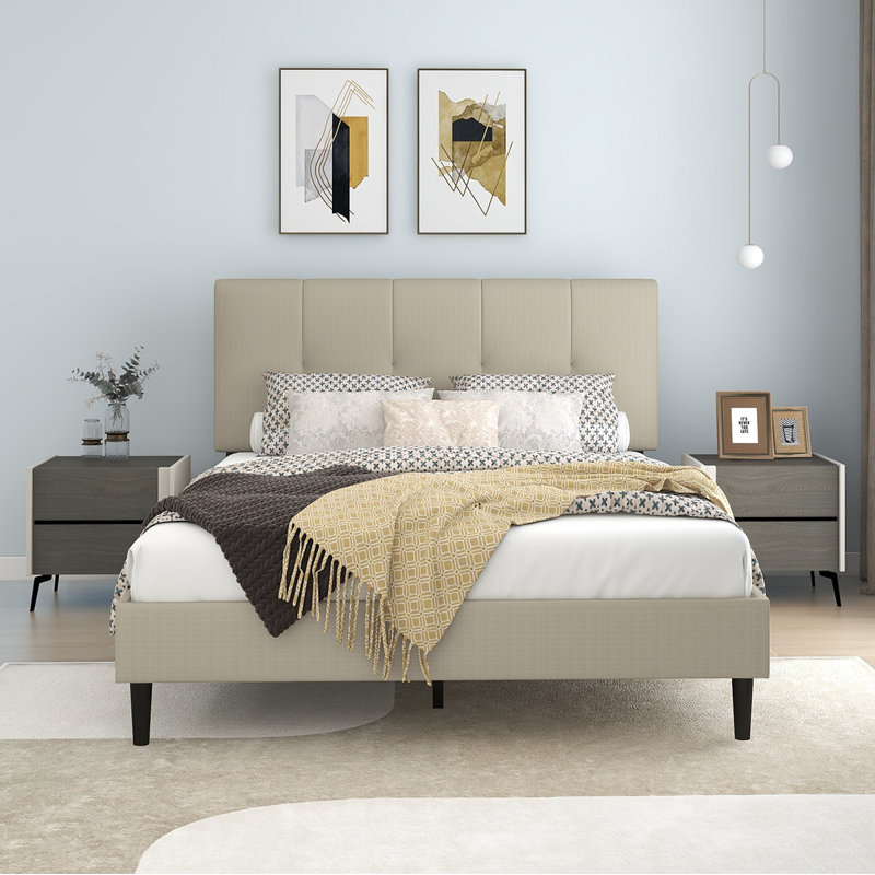 Lit plateforme à profil bas Dajai, Beige, Complète